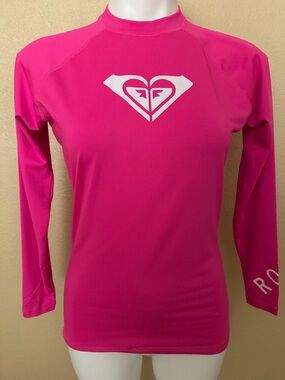 Roxy Bright Pink Long Sleeve Rash Guard with White Logo